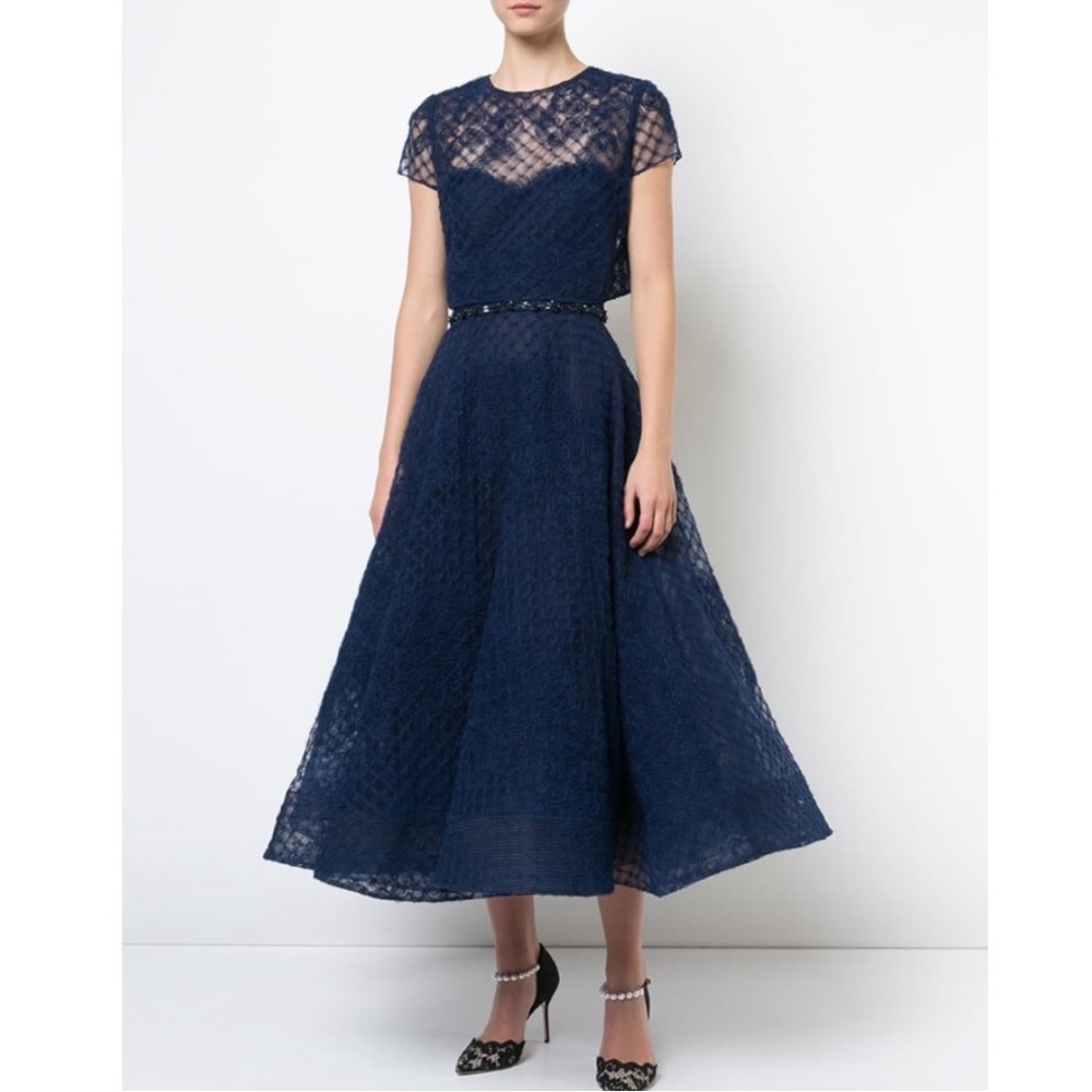 MARCHESA NOTTE Tulle Layered Navy Blue Dress size 0